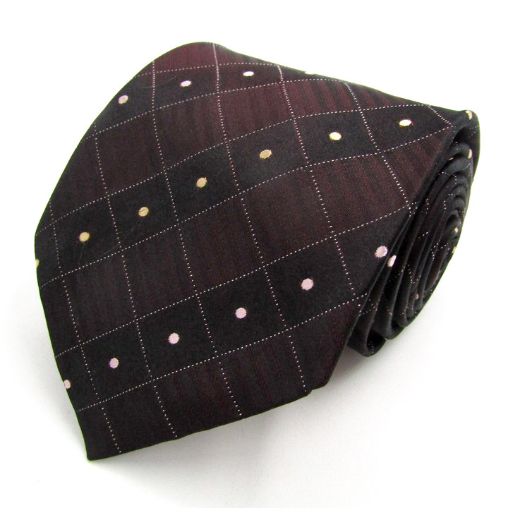 ピーエム バイ パーソンズ ブランド ネクタイ チェック柄 ドット 格子柄 シルク PO メンズ ワインレッド pm by persons拍卖