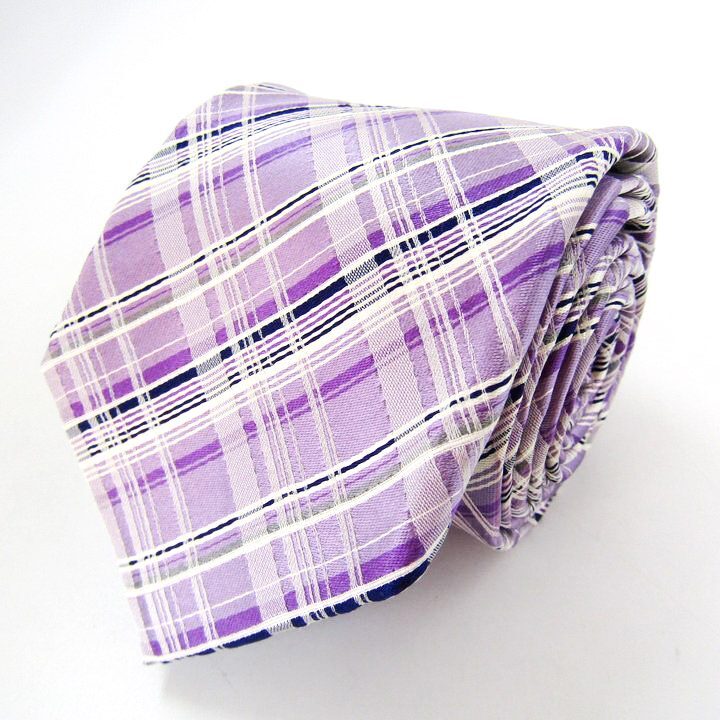 コムサメン ブランド ネクタイ チェック柄 格子柄 シルク PO メンズ パープル COMME CA MEN拍卖