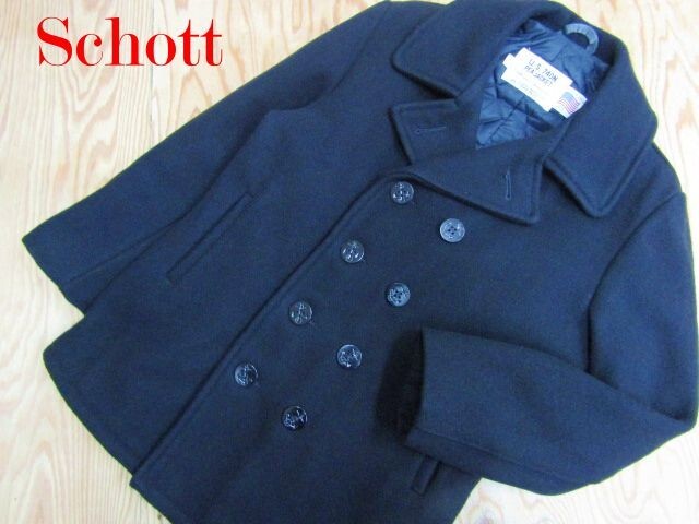 ★ショット Schott★メンズ U.S.740N メルトンウール ピーコート ブラック 40 USA製★R70713012D拍卖
