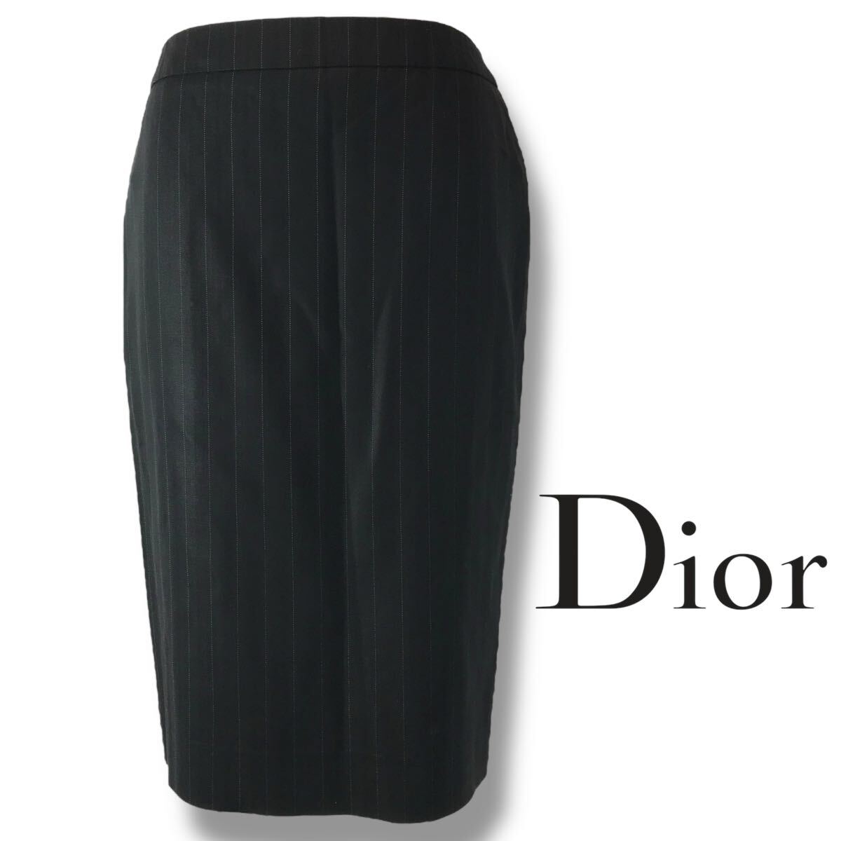 a69 Dior John Galliano ディオール ガリアーノ期 ストライプ 膝丈スカート フォーマル ビジネス タイトスカート BLACK ウール100% 正規品拍卖