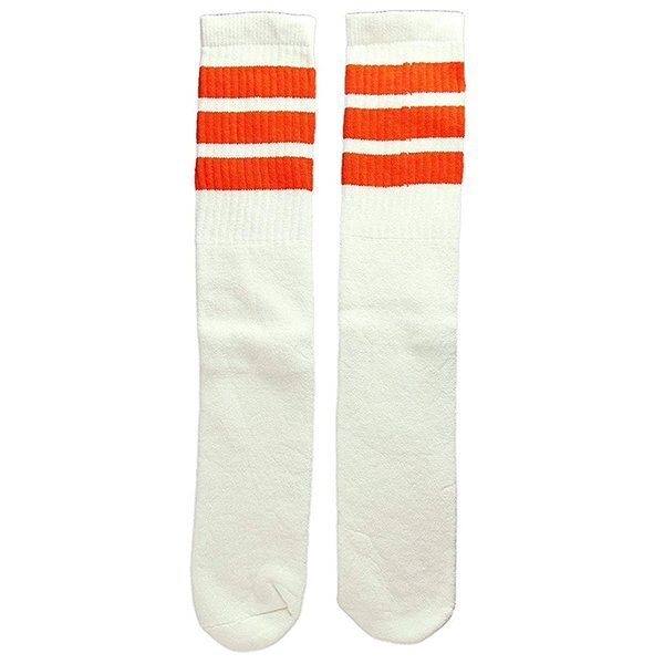 SkaterSocks ロングソックス 靴下 男女兼用 ソックス スケボー Knee high White tube socks with Orange stripes style 1 (22インチ)拍卖