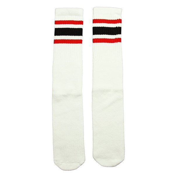 SkaterSocks (スケーターソックス) ロングソックス 靴下 Knee high White tube socks with Red-Black stripes style 3 (22インチ)拍卖