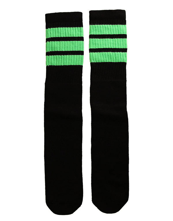 SkaterSocks (スケーターソックス) ロングソックス 靴下 Knee high Black tube socks with Neon Green stripes style 1 (22インチ)拍卖