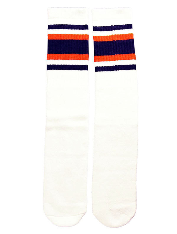 SkaterSocks ロングソックス 靴下 Knee high White tube socks with Navy Blue-Orange stripes style 4 (22インチ)拍卖