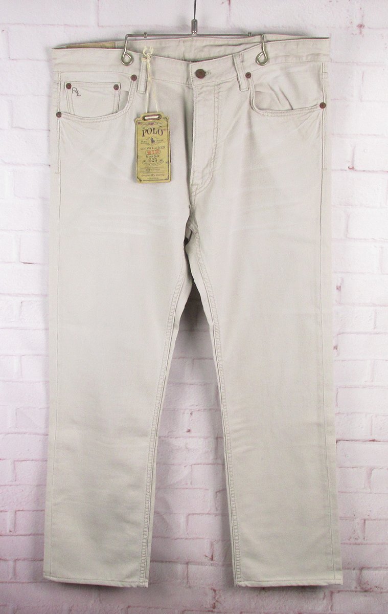 LYP21701 POLO RALPH LAUREN ポロラルフローレン VARICK SLIM 625 Moleskin 5ポケットパンツ USED加工 ベージュ系 W36 未使用拍卖