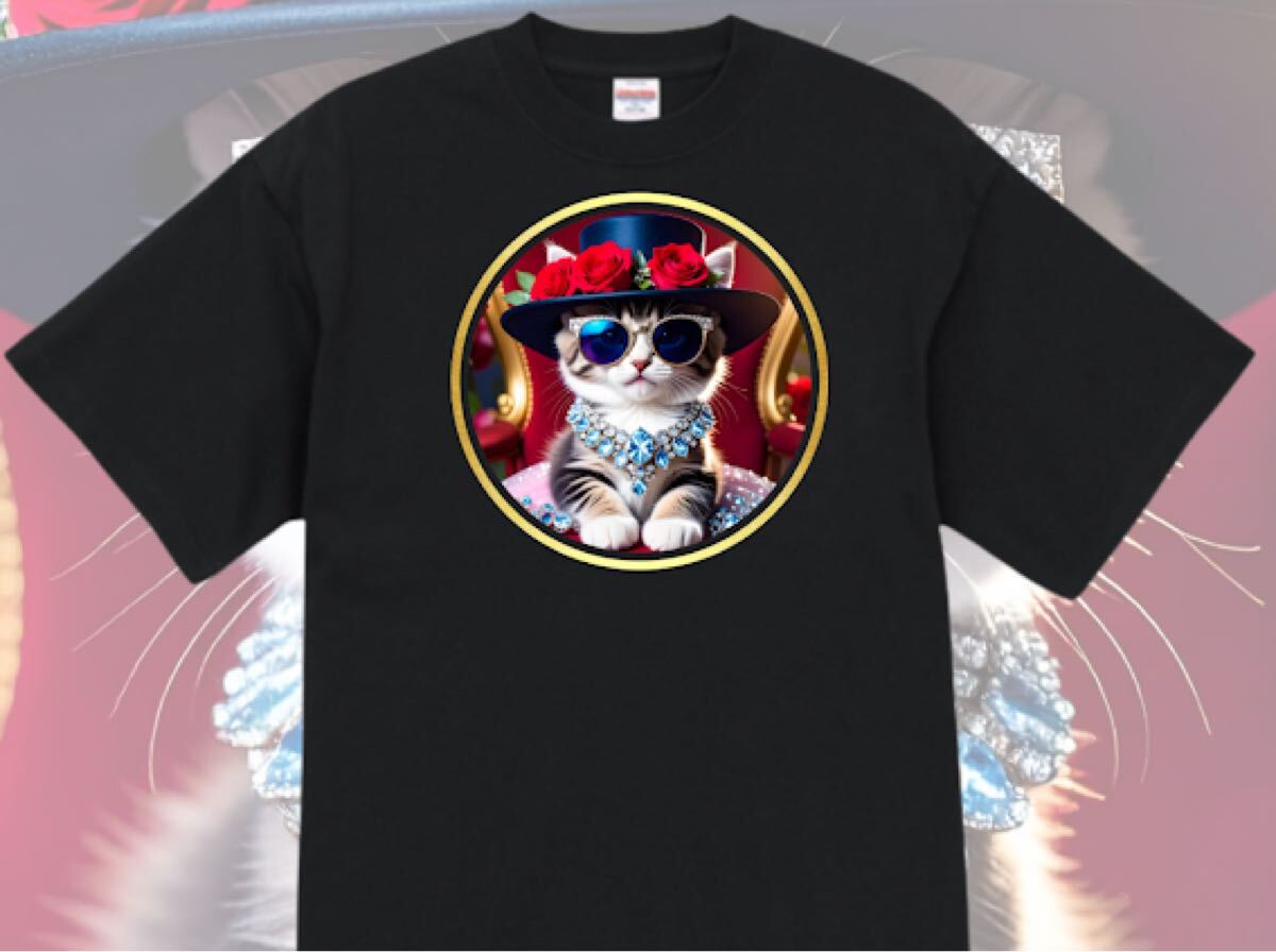 新品未使用オープンエンド ヘヴィーウェイト Tシャツ 猫 バラ cat Tシャツ 半袖 ブラック拍卖