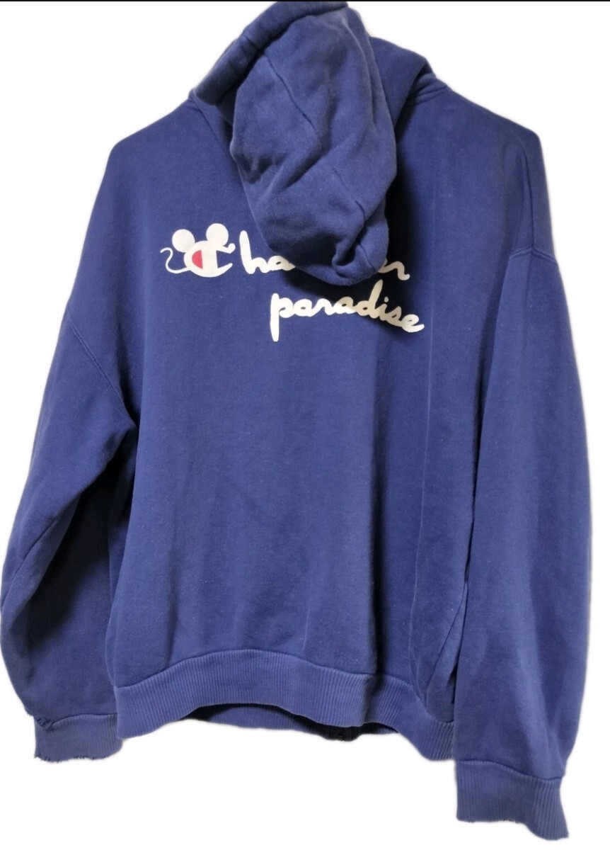 レア チャンピオン × ディズニー コラボ ブルー ユニセックス サイズ M‐L相当 ジップアップ拍卖