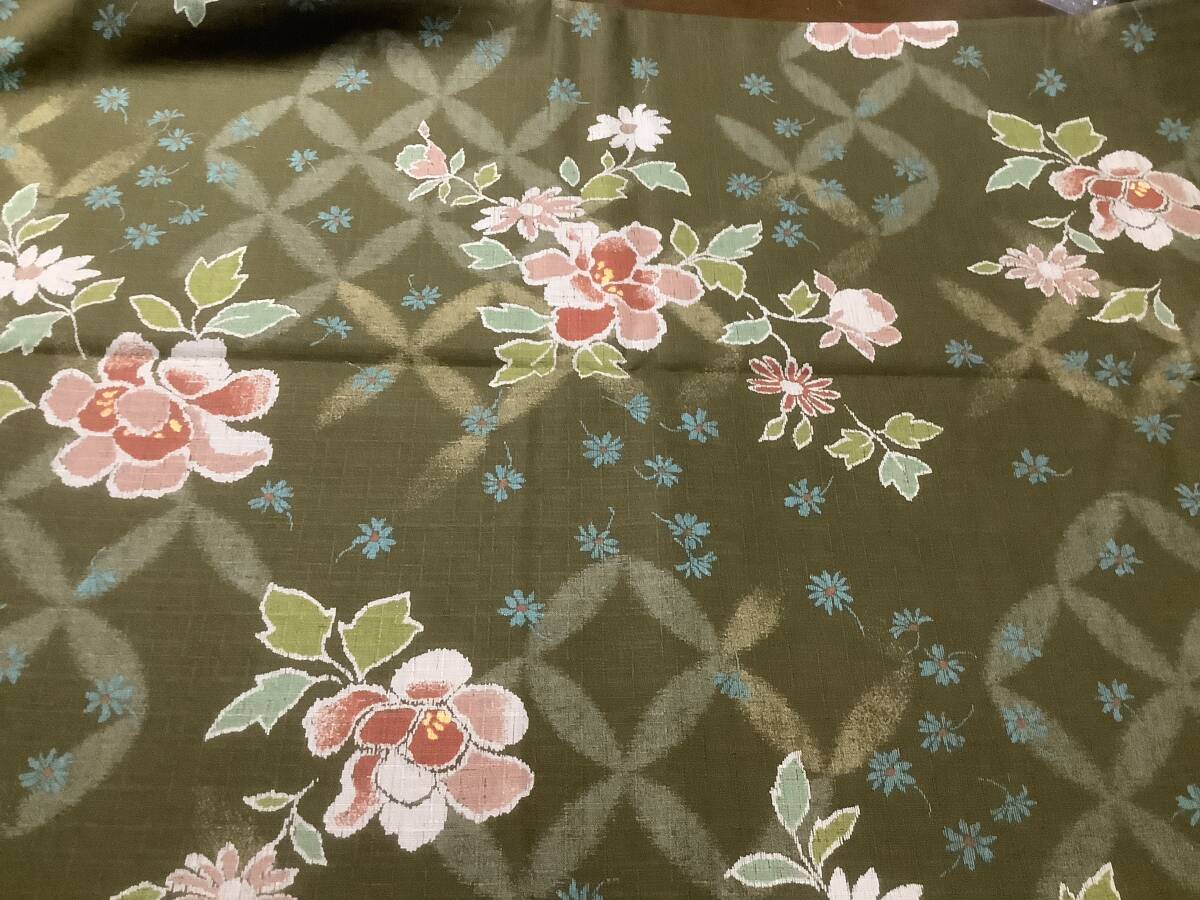 5m ドビー 110×500cm 綿100% / 生地 はぎれ 日本製 和柄 和風 抹茶系 絣 着物風柄 サザンクロス 七宝華絣紋 WAGARA拍卖