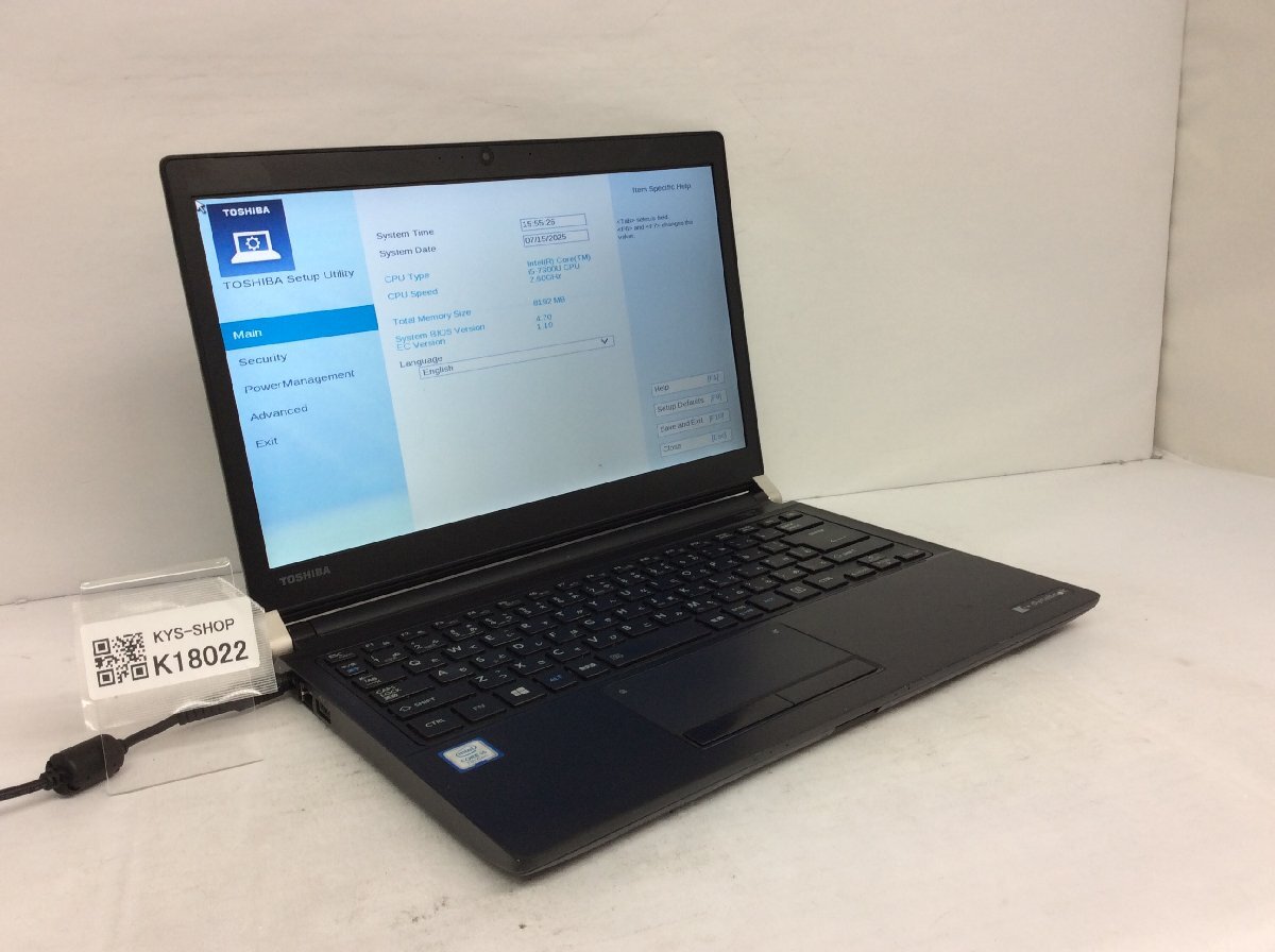 ジャンク/ TOSHIBA dynabook R73/J PR73JBA4447AD21 Intel Core i5-7300U メモリ8.19GB ストレージ無し 【K18022】拍卖