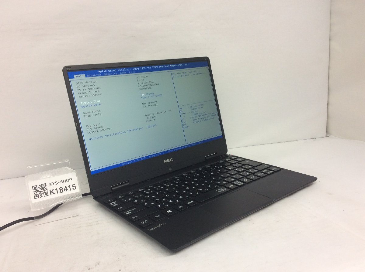 ジャンク/ NEC PC-VKA11HGG6QD4 Intel Core m3-8100Y メモリ4.1GB ストレージ無し 【K18415】拍卖