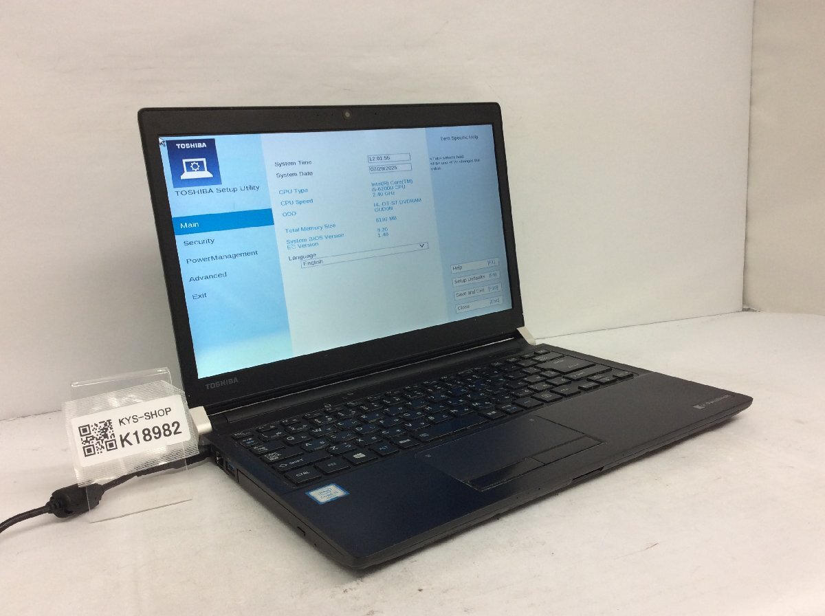 ジャンク/ TOSHIBA dynabook R73/D PR73DEAATN7AD21 Intel Core i5-6200U メモリ8.19GB ストレージ無し 【K18982】拍卖
