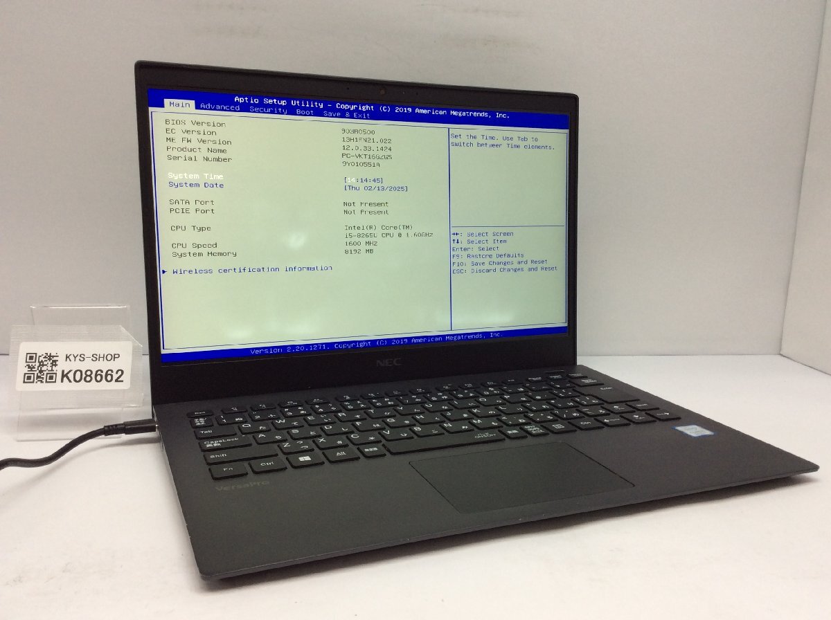 ジャンク/ NEC PC-VKT16GZG5 Intel Core i5-8265U メモリ8.19GB ストレージ無し 【K08662】拍卖