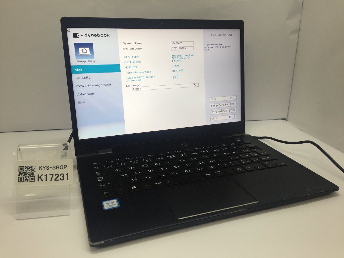 ジャンク/ TOSHIBA dynabook G83/M PG83MTCCGL7A321 Intel Core i5-8250U メモリ8.19GB ストレージ無し 【K17231】拍卖