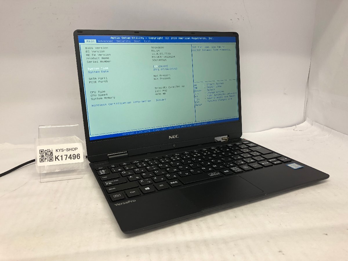 ジャンク/ NEC PC-VKA11HGG6QD4 Intel Core m3-8100Y メモリ4.1GB ストレージ無し 【K17496】拍卖