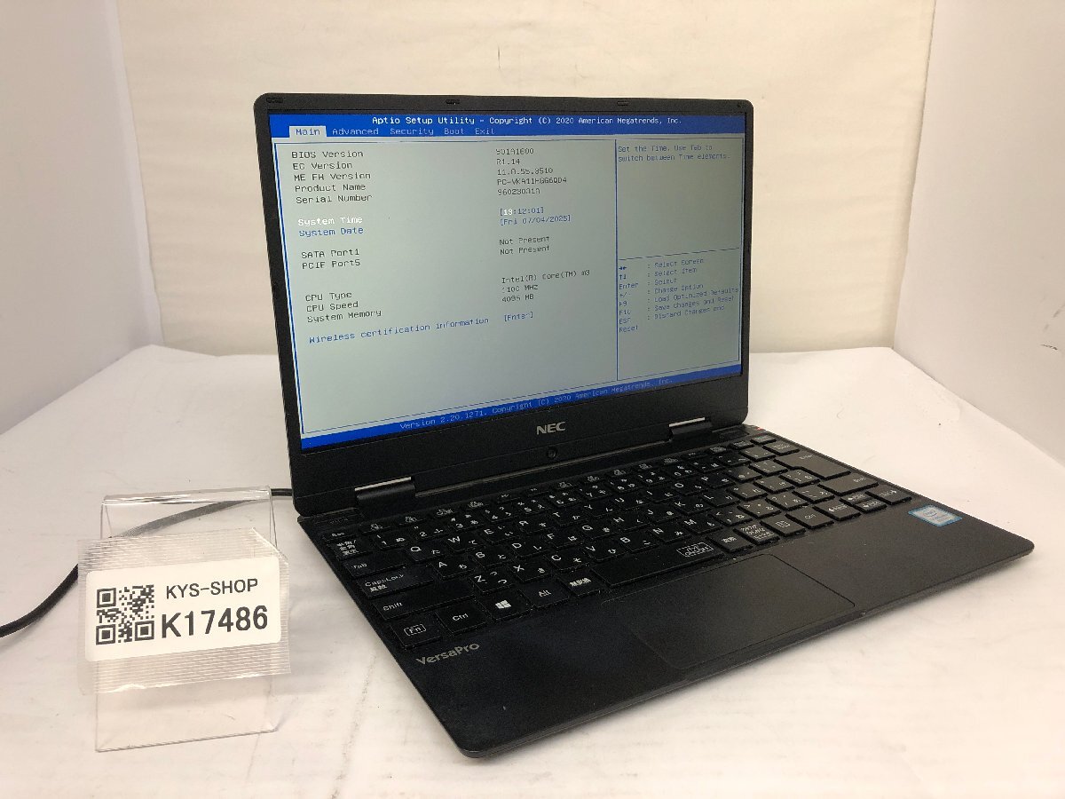 ジャンク/ NEC PC-VKA11HGG6QD4 Intel Core m3-8100Y メモリ4.1GB ストレージ無し 【K17486】拍卖