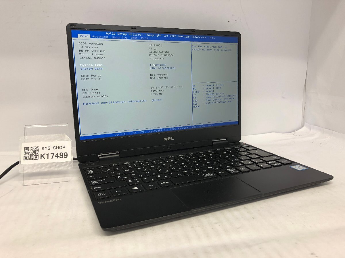 ジャンク/ NEC PC-VKA11HGG6QD4 Intel Core m3-8100Y メモリ4.1GB ストレージ無し 【K17489】拍卖
