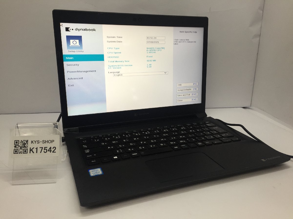 ジャンク/ TOSHIBA dynabook S73/DP A6S3DPF25511 Intel Core i5-8250U メモリ8.19GB ストレージ無し 【K17542】拍卖