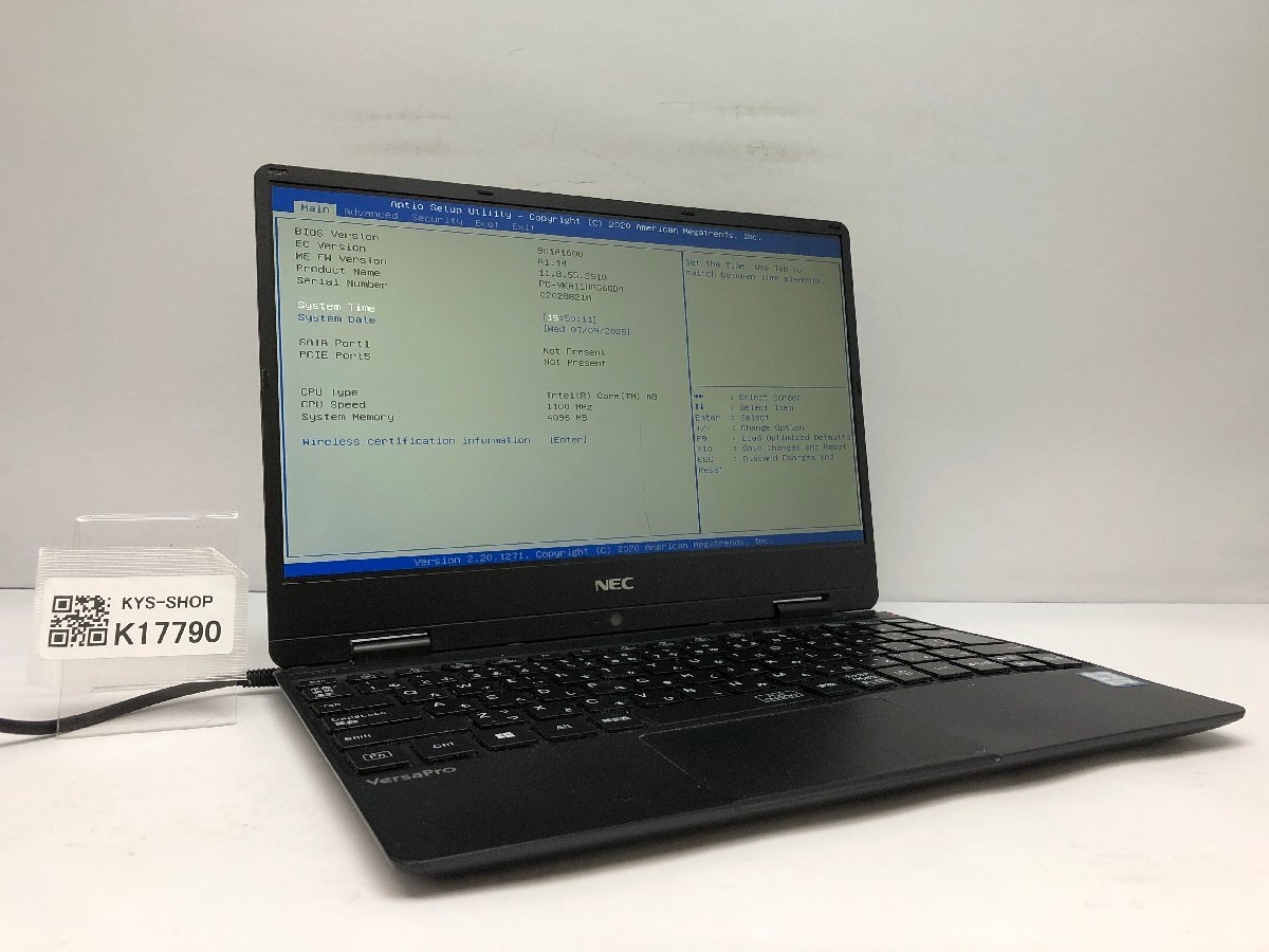 ジャンク/ NEC PC-VKA11HGG6QD4 Intel Core m3-8100Y メモリ4.1GB ストレージ無し 【K17790】拍卖