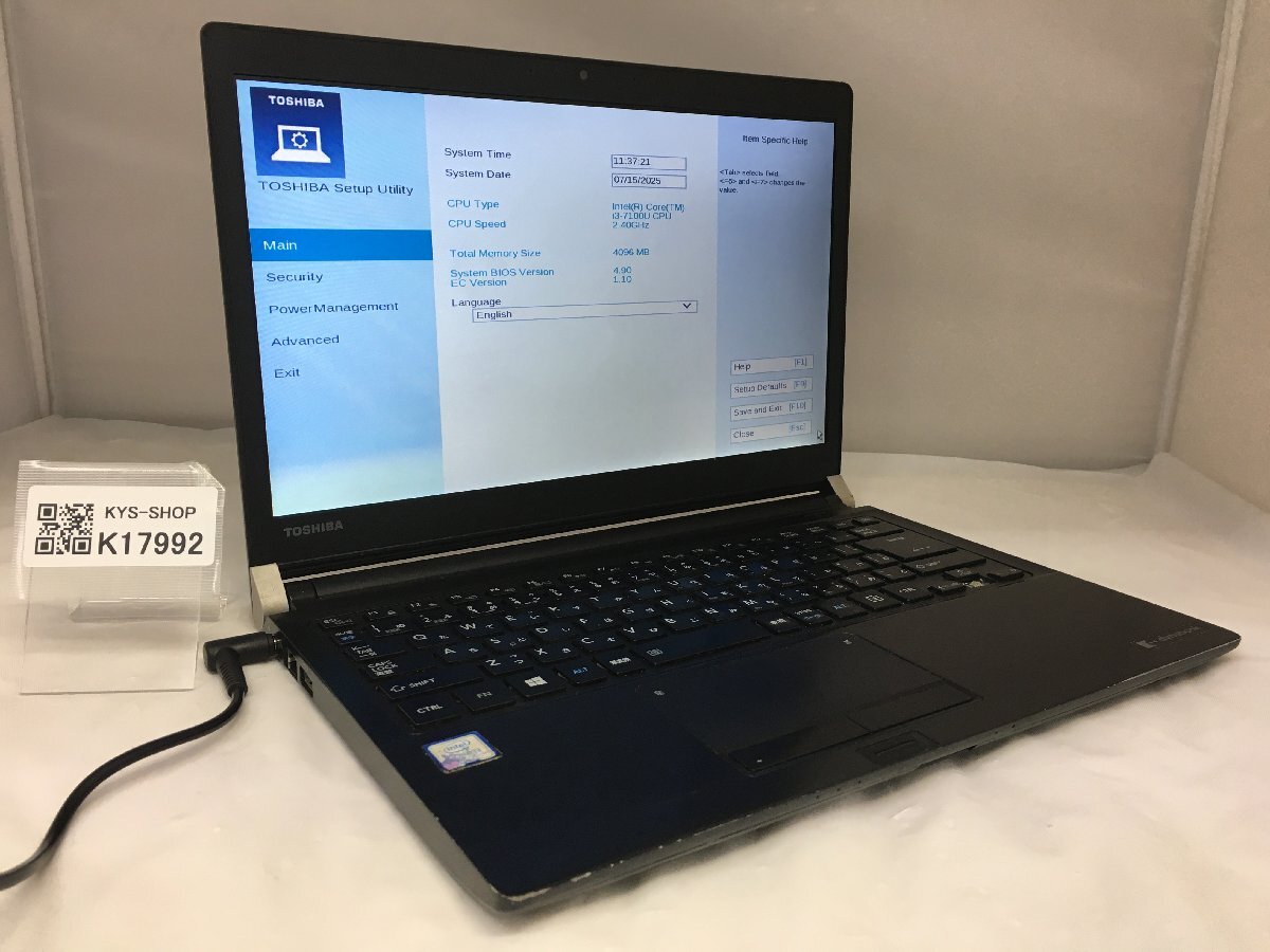 ジャンク/ TOSHIBA dynabook R73/J PR73JFJ134BAD21 Intel Core i3-7100U メモリ4.1GB ストレージ無し 【K17992】拍卖