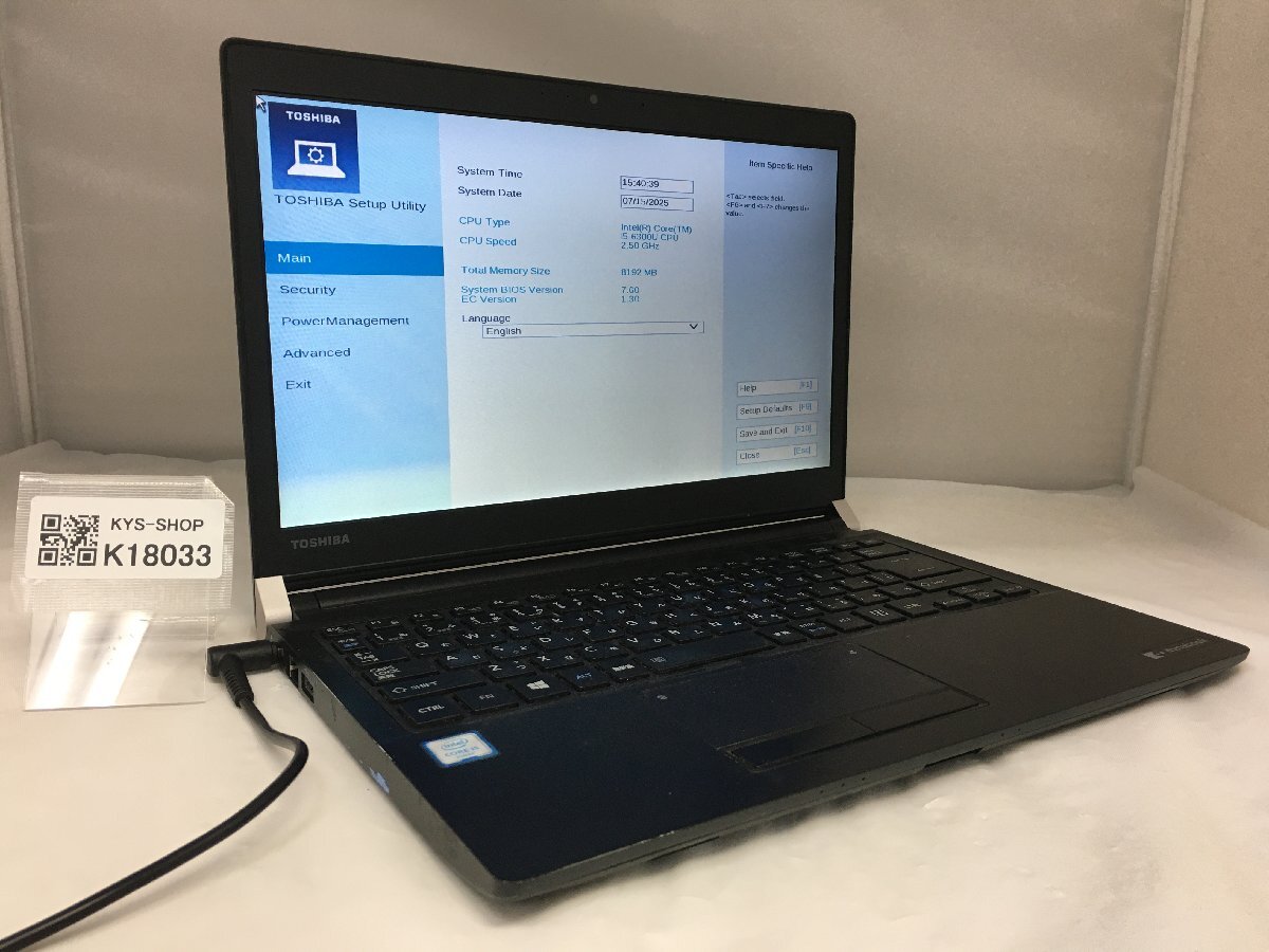 ジャンク/ TOSHIBA dynabook R73/B PR73BBJA847AD11 Intel Core i5-6300U メモリ8.19GB ストレージ無し 【K18033】拍卖