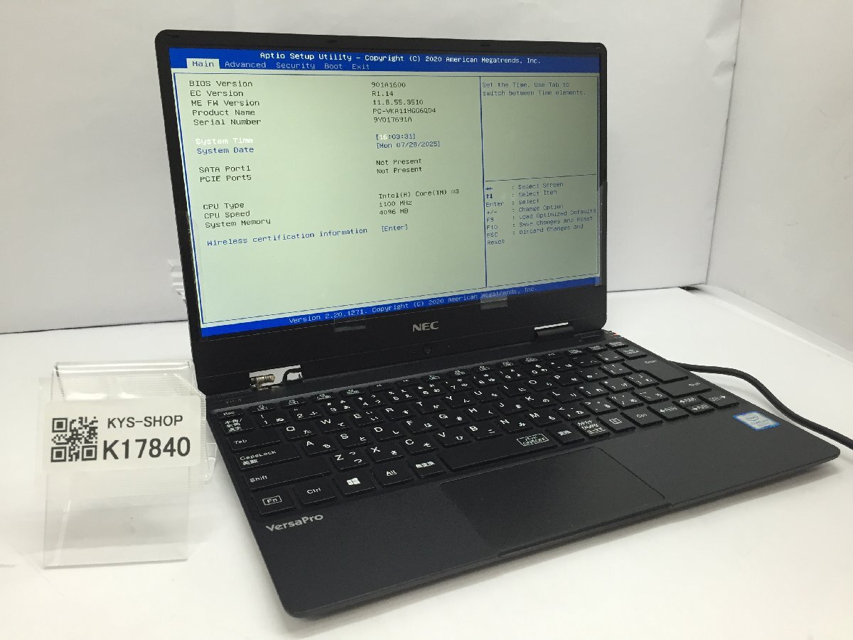 ジャンク/ NEC PC-VKA11HGG6QD4 Intel Core m3-8100Y メモリ4.1GB ストレージ無し 【K17840】拍卖