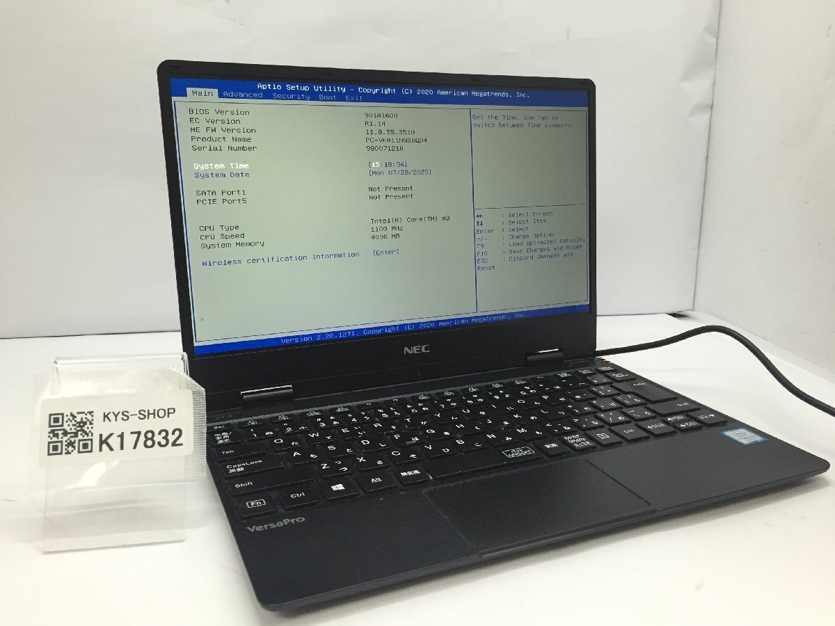 ジャンク/ NEC PC-VKA11HGG6QD4 Intel Core m3-8100Y メモリ4.1GB ストレージ無し 【K17832】拍卖
