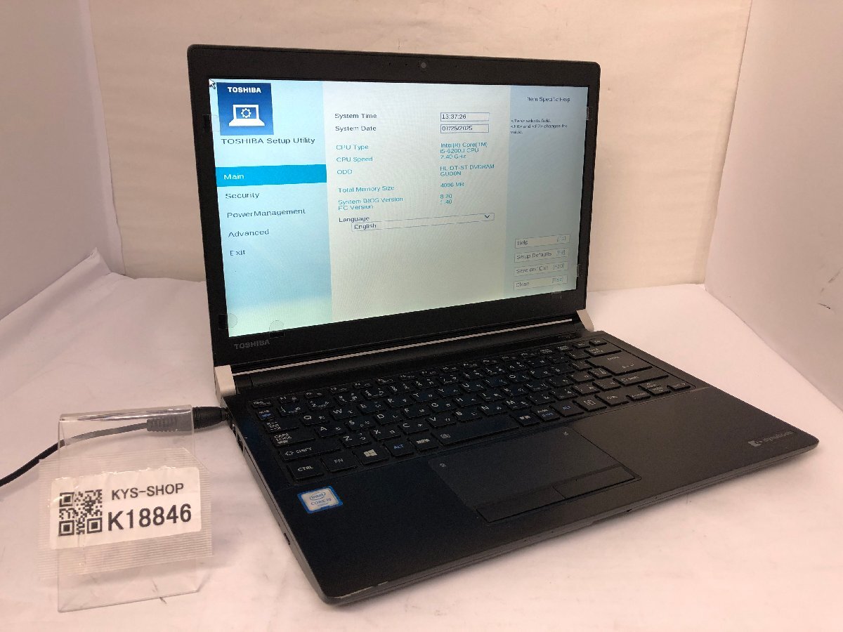 ジャンク/ TOSHIBA dynabook R73/D PR73DEAATN7AD21 Intel Core i5-6200U メモリ4.1GB ストレージ無し 【K18846】拍卖