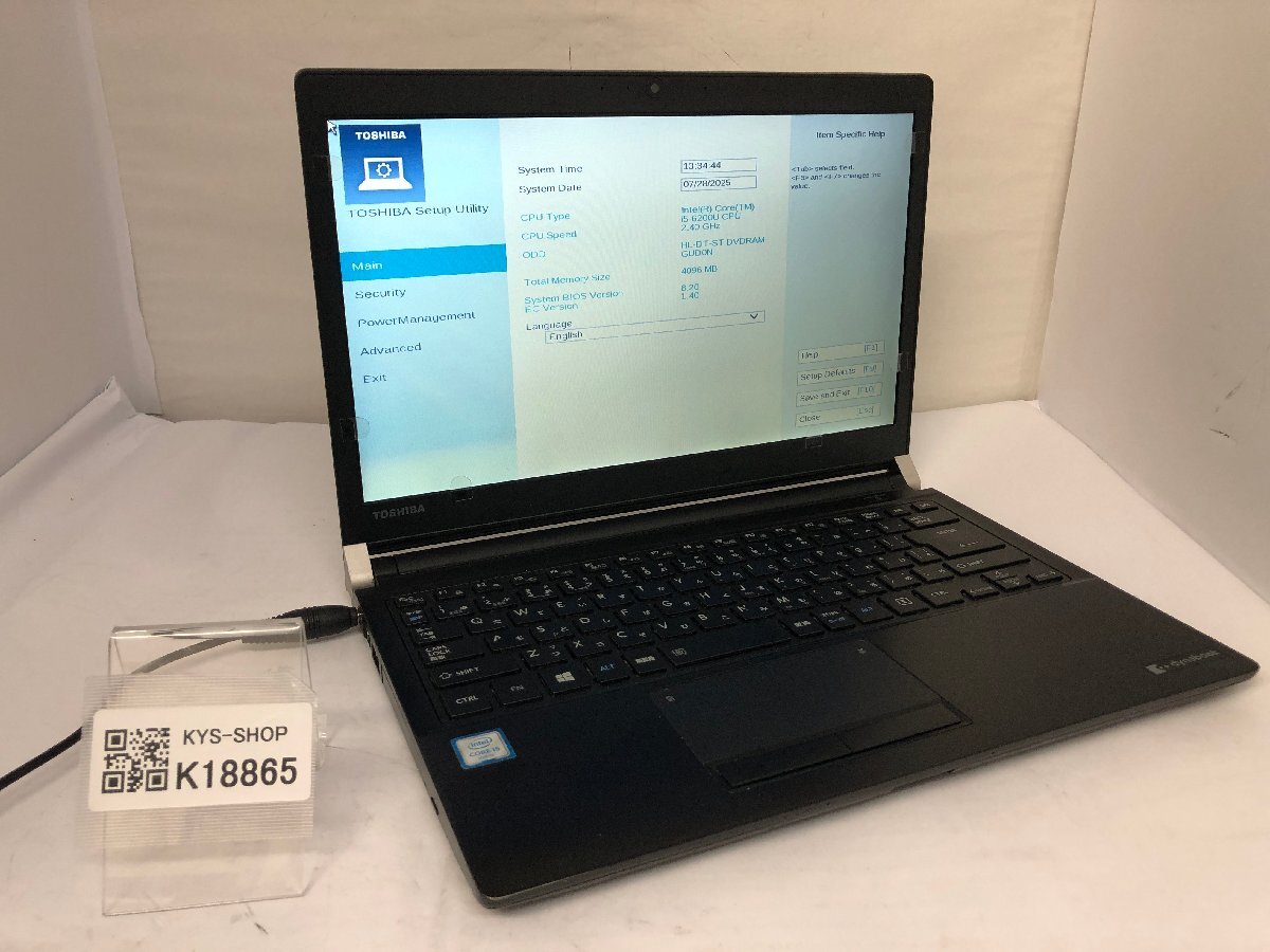 ジャンク/ TOSHIBA dynabook R73/D PR73DEAATN7AD21 Intel Core i5-6200U メモリ4.1GB ストレージ無し 【K18865】拍卖