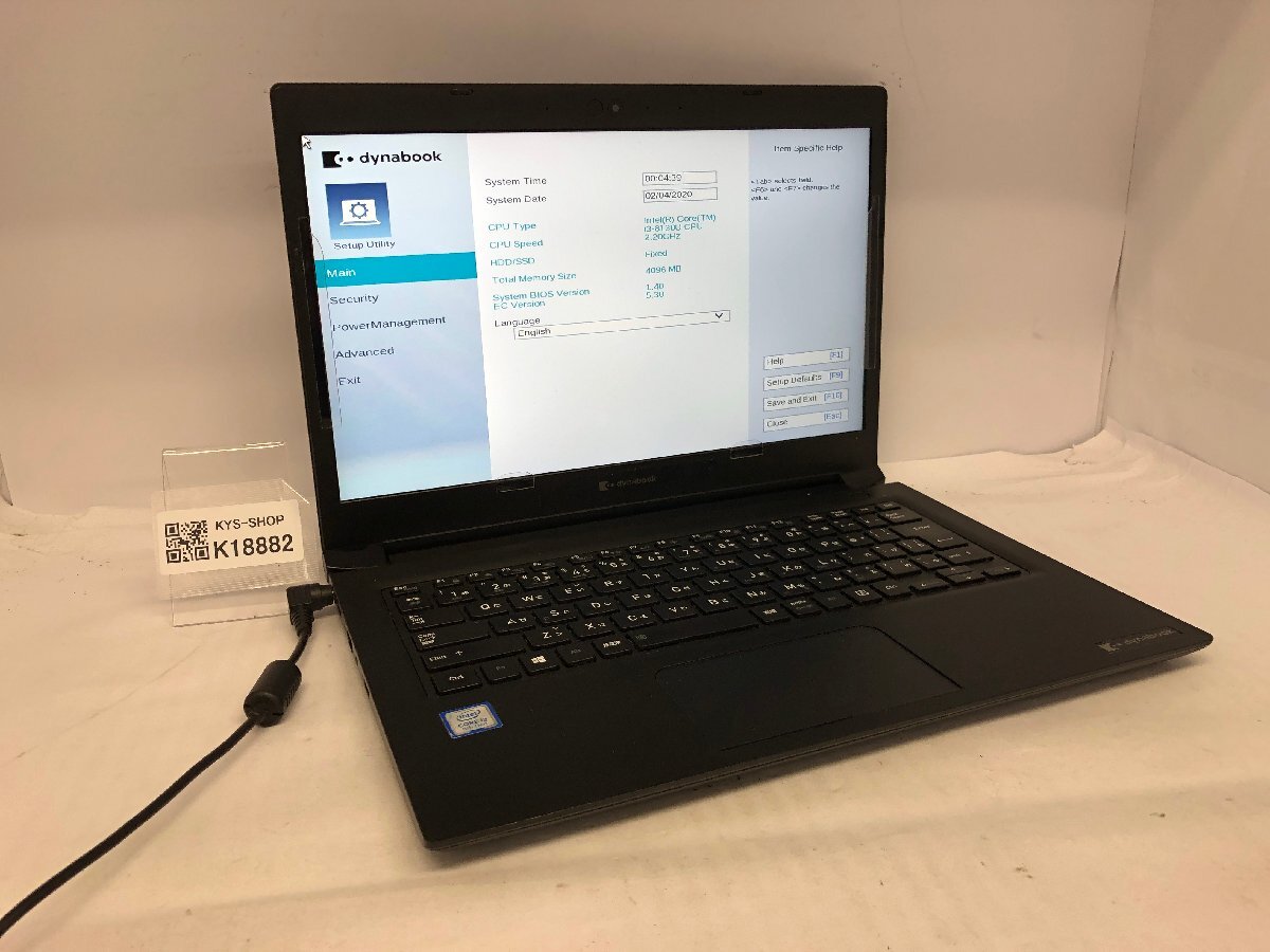 ジャンク/ TOSHIBA dynabook S73/DP A6S3DPG47512 Intel Core i3-8130U メモリ4.1GB ストレージ無し 【K18882】拍卖