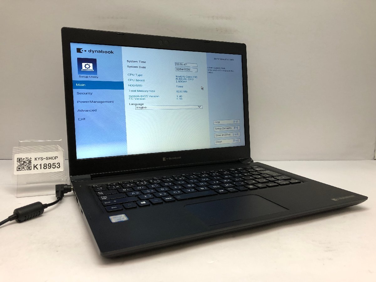 ジャンク/ TOSHIBA dynabook S73/DP Intel Core i5-8250U メモリ8.19GB ストレージ無し 【K18953】拍卖