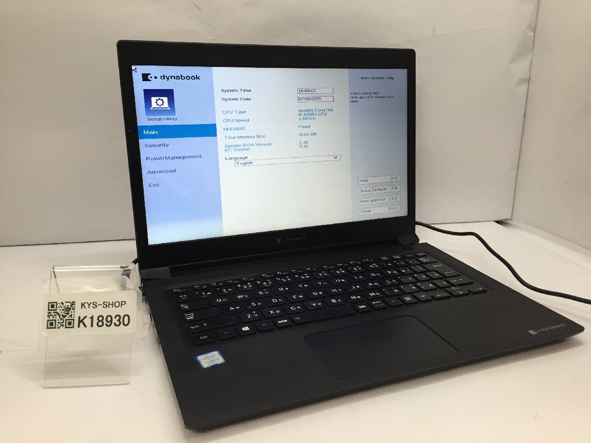 ジャンク/ TOSHIBA dynabook S73/DP Intel Core i5-8250U メモリ8.19GB ストレージ無し 【K18930】拍卖