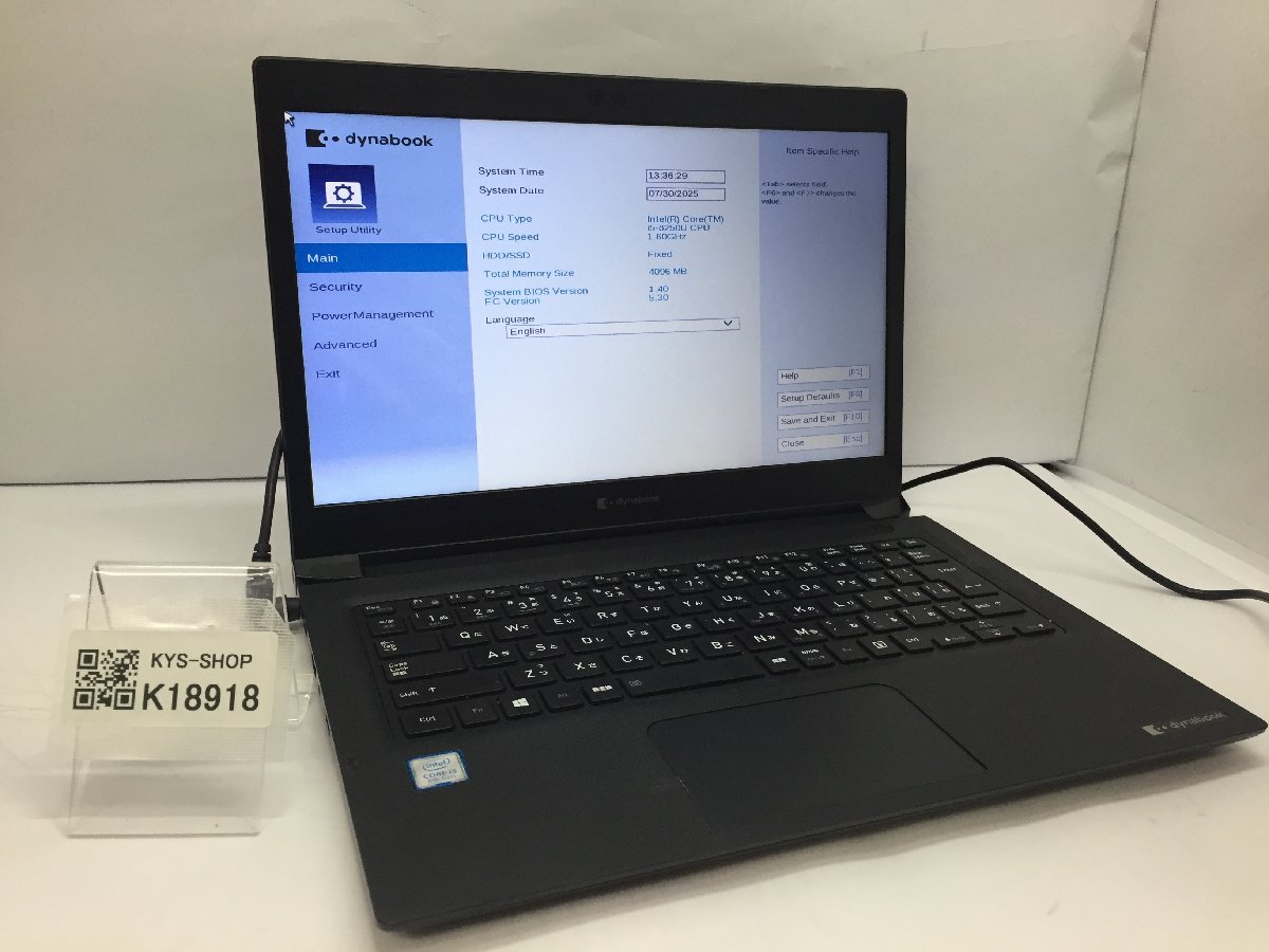 ジャンク/ TOSHIBA dynabook S73/DP Intel Core i5-8250U メモリ4.1GB ストレージ無し 【K18918】拍卖
