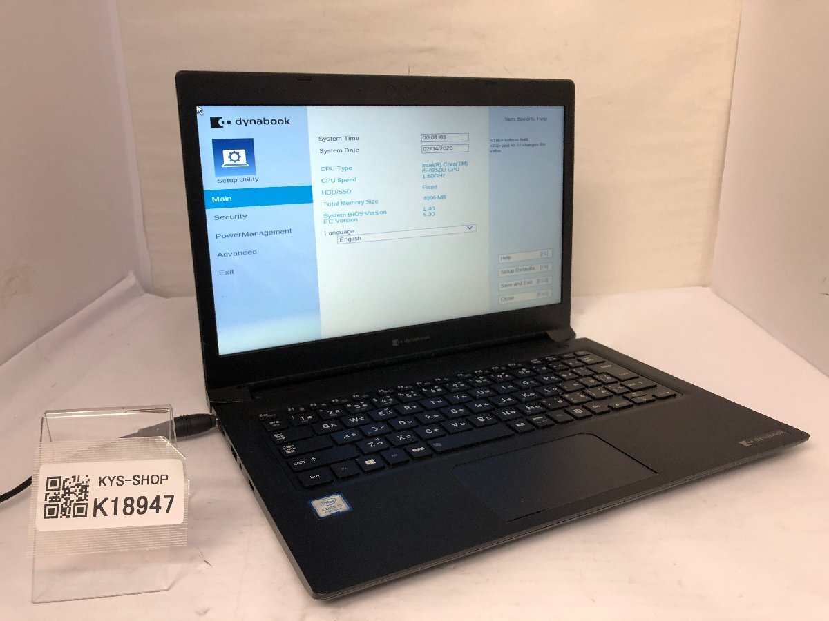 ジャンク/ TOSHIBA dynabook S73/DP Intel Core i5-8250U メモリ4.1GB ストレージ無し 【K18947】拍卖