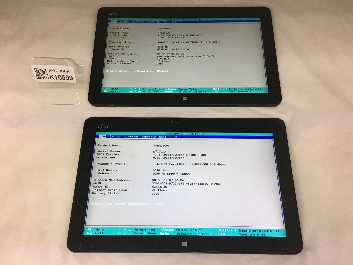 ジャンク2台セット/FUJITSU ARROWS Tab R727/P/Core i3 7100U 2.40GHz/128GB/4GB/12.5インチ/OS無し/第7世代/AC欠品拍卖