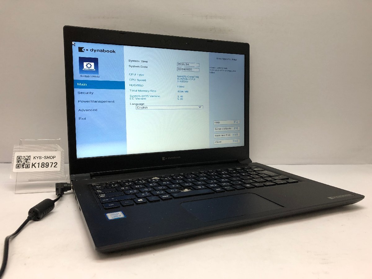 ジャンク/ TOSHIBA dynabook S73/DP Intel Core i5-8250U メモリ4.1GB ストレージ無し 【K18972】拍卖