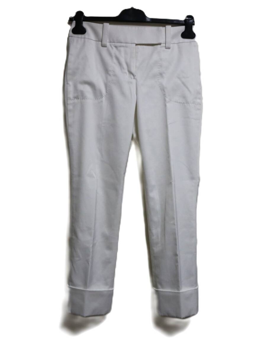 【即決】美品 EPOCA エポカ◆サテン 上品光沢 裾ダブル 美ライン パンツ オフホワイト 裏地有 ストレッチ感有 38拍卖