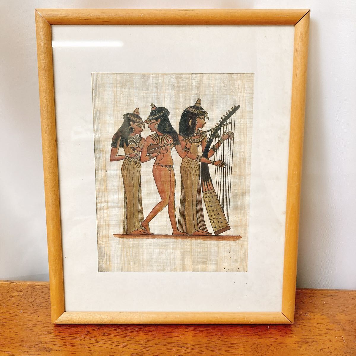 【中古】額入り パピルス 絵画 エジプト 女性 お土産 草紙画 掛け物 インテリア フレーム★A2507-0046拍卖