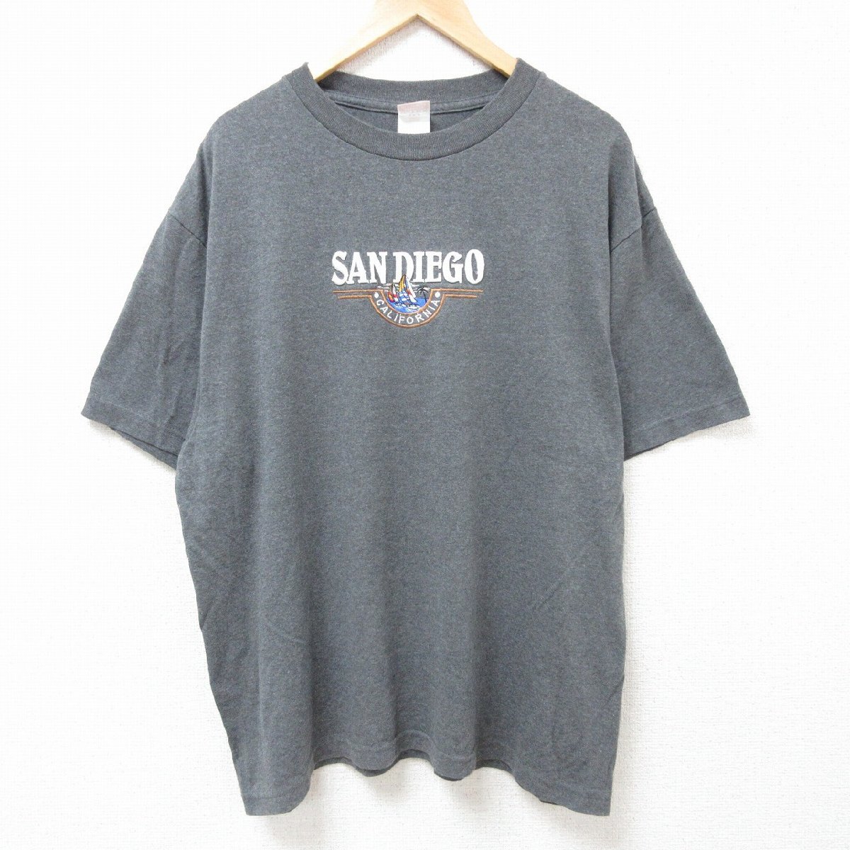 XL/古着 半袖 ビンテージ Tシャツ メンズ 00s サンディエゴ 大きいサイズ コットン クルーネック 濃グレー 霜降り 25jul14 中古拍卖