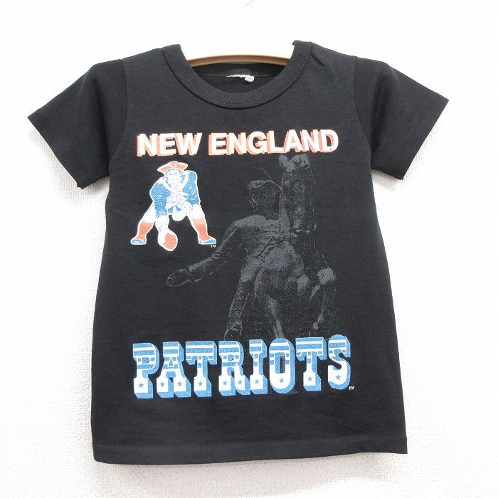 古着 半袖 ビンテージ Tシャツ キッズ ボーイズ 子供服 90s NFL ニューイングランドペイトリオッツ クルーネック 黒 ブラック アメフト ス拍卖