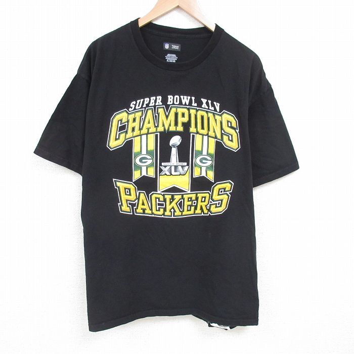 XL/古着 半袖 Tシャツ メンズ NFL グリーンベイペッカーズ 大きいサイズ コットン クルーネック 黒 ブラック アメフト スーパーボウル 25ju拍卖
