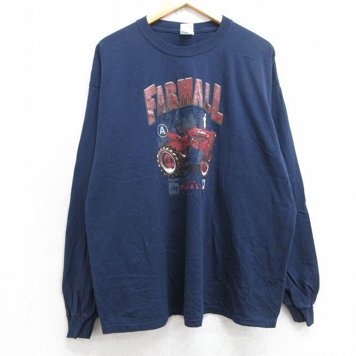 XL/古着 長袖 ビンテージ Tシャツ メンズ 00s ファーマル トラクター 大きいサイズ コットン クルーネック 紺 ネイビー 25jul02 中古拍卖
