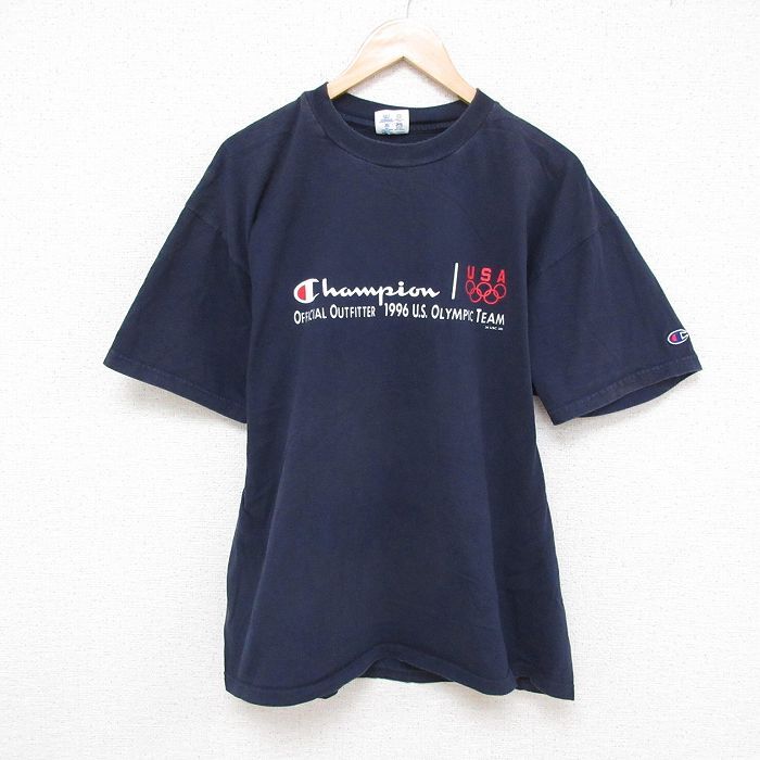 XL/古着 チャンピオン champion 半袖 ビンテージ Tシャツ メンズ 00s USAオリンピックチーム 大きいサイズ コットン クルーネック 紺 ネイ拍卖