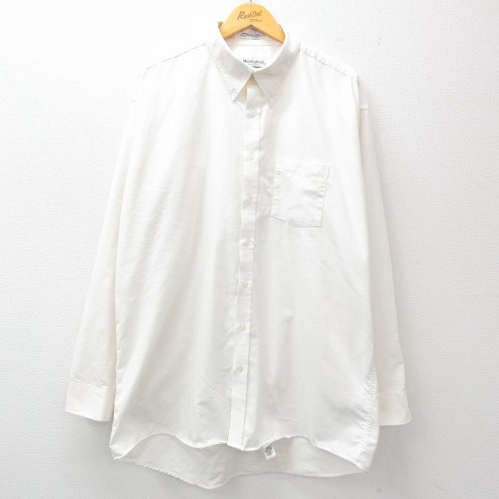 XL/古着 マンハッタン 長袖 シャツ メンズ 90s 大きいサイズ ロング丈 白 ホワイト 25jun30 中古 トップス拍卖