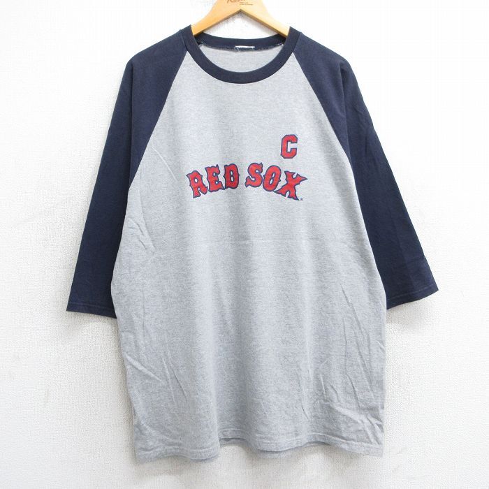 XL/古着 7分袖 Tシャツ メンズ MLB ボストンレッドソックス ジェイソンバリテック 33 ラグラン ツートンカラー ロング丈 大きいサイズ クル拍卖