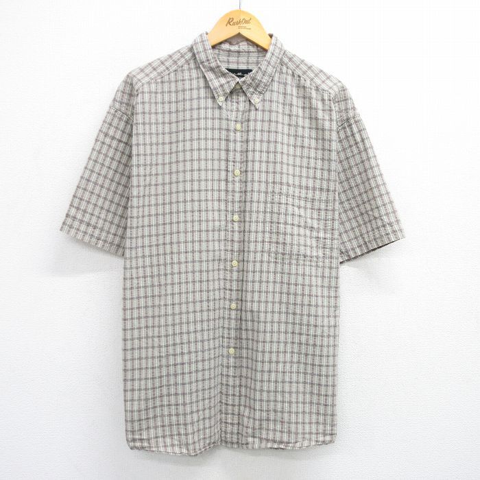 XL/古着 エディーバウアー 半袖 シャツ メンズ 00s 大きいサイズ コットン ボタンダウン ベージュ系他 カーキ チェック spe 25jul02 中古拍卖