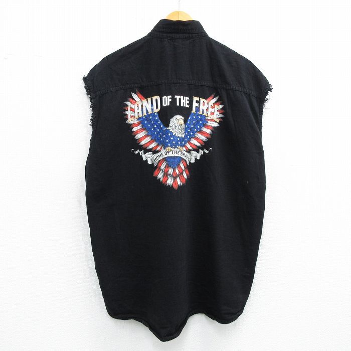 XL/古着 ノースリーブ シャツ メンズ 鳥 ロング丈 コットン ボタンダウン 黒 ブラック 25jul03 中古 トップス拍卖