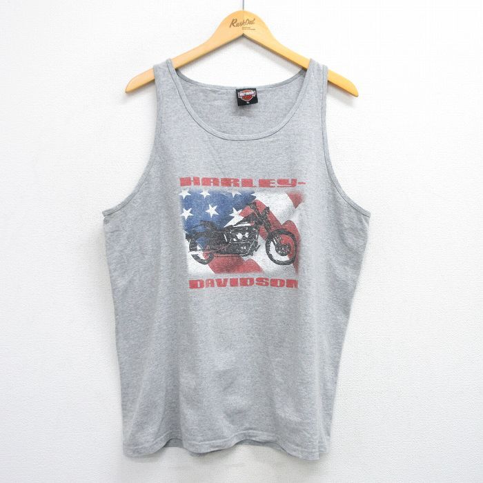 XL/古着 ハーレーダビッドソン ビンテージ タンクトップ メンズ 00s バイク 星条旗 大きいサイズ クルーネック グレー 霜降り 25jul02 中古拍卖