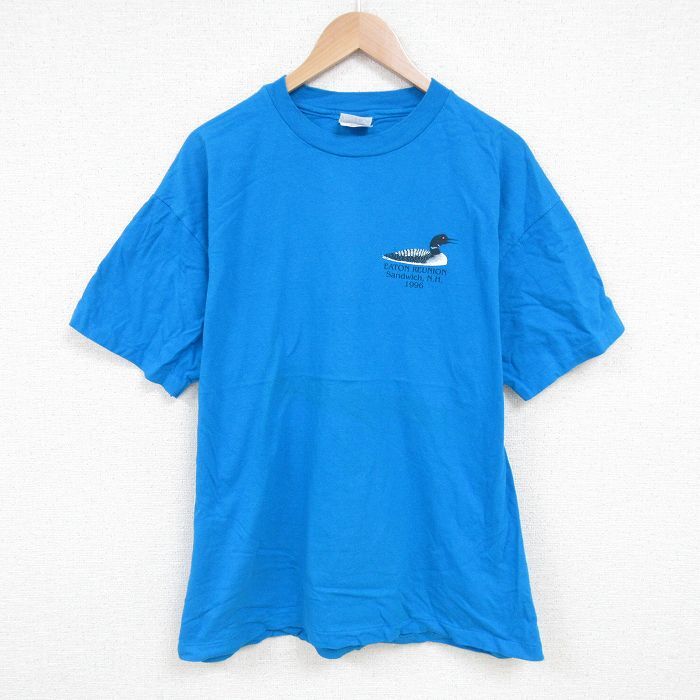 XL/古着 ヘインズ 半袖 ビンテージ Tシャツ メンズ 90s 鳥 USA コットン クルーネック 水色 25jun25 中古拍卖