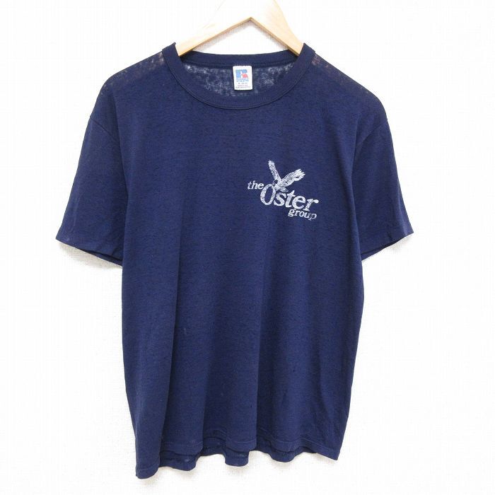 XL/古着 ラッセル 半袖 ビンテージ Tシャツ メンズ 80s 鳥 大きいサイズ クルーネック 紺 ネイビー 25jun23 中古拍卖