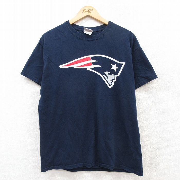 L/古着 半袖 ビンテージ Tシャツ メンズ 00s NFL ニューイングランドペイトリオッツ トムブレイディ 22 コットン クルーネック 紺 ネイビー拍卖